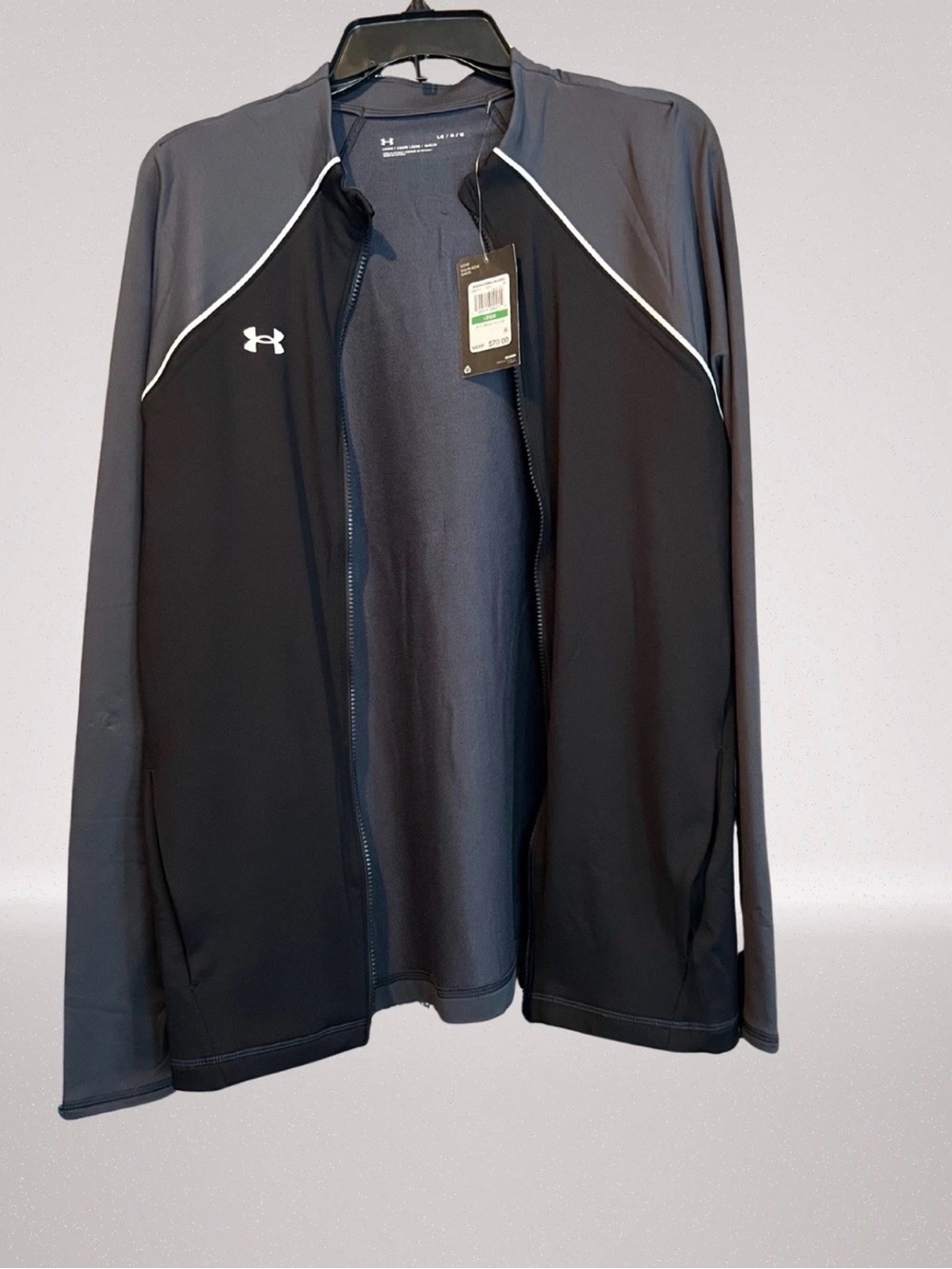 NWT Under Armour Unisex Large Motion Full Zip Jacket Black Gray Thumbholes MSRP
